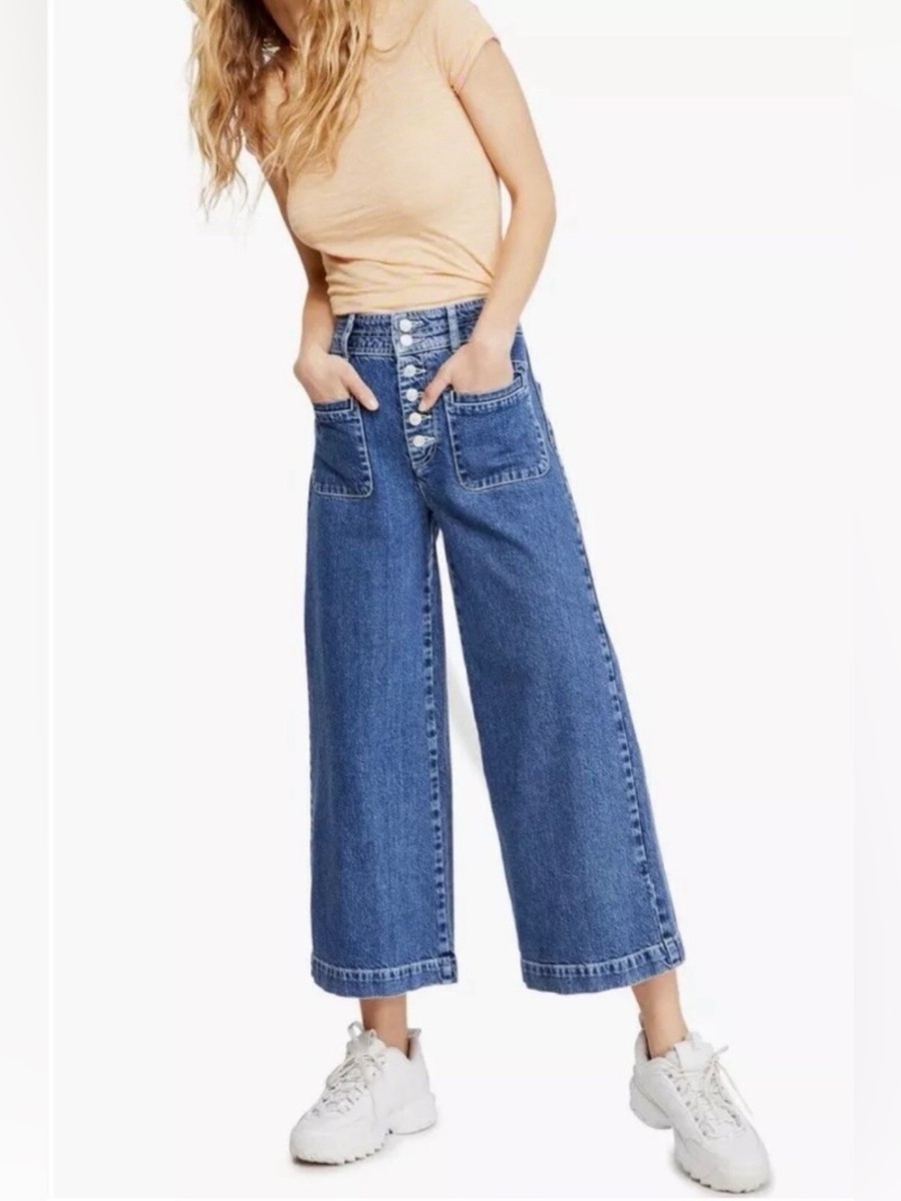 We The Free Collette Crop High Rise wide leg button button fly
